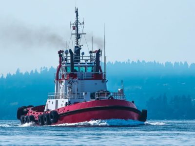 tug transiting shilshole bay on the way north